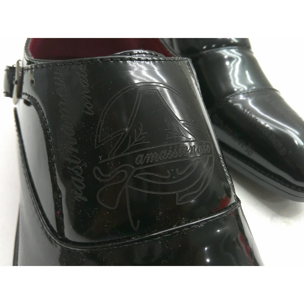 Dress Shoes Mens Size 8 Black Patent Leather Monk Strap Buckle Square Toe Formal
